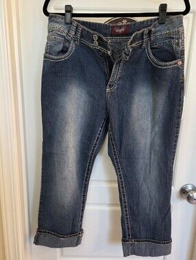 Angels Jeans Women's Capri Jeans Size 14 Medium Wash Cuffed Stretch Denim